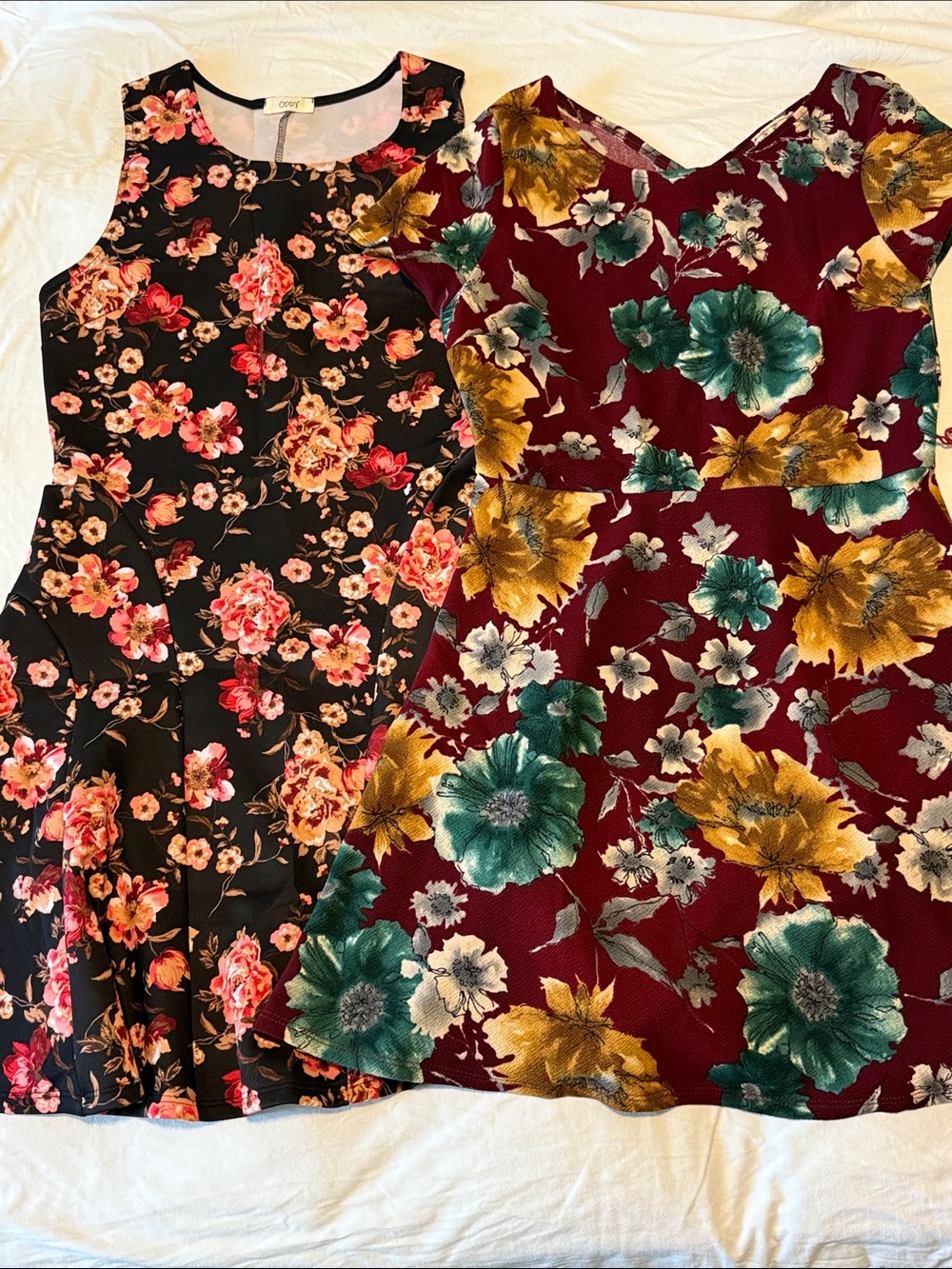 Floral Fit & Flare Dresses - Black & Burgundy